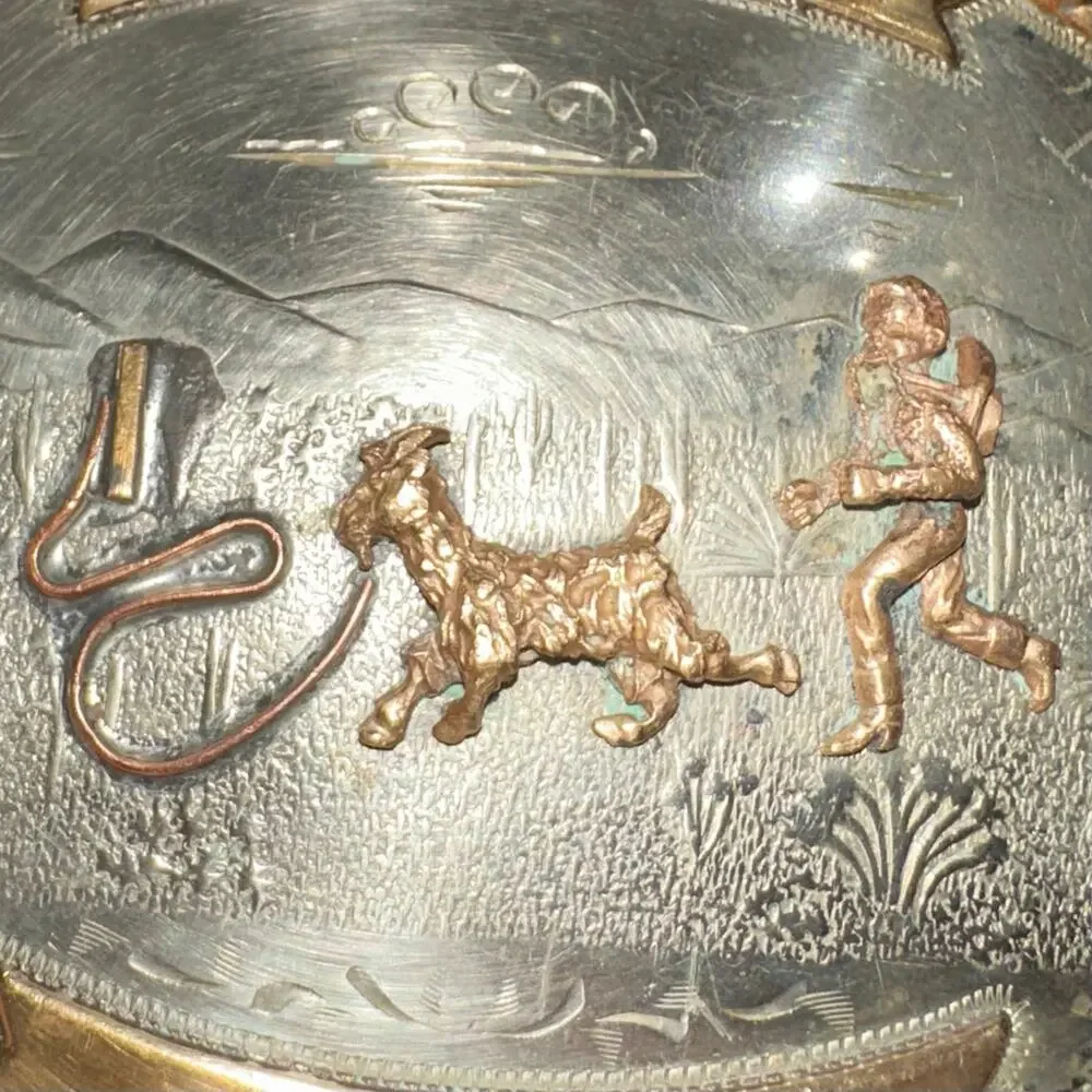 Vintage Irvine & Jachens German Silver 1971 Banjo Stables Rodeo Belt Buckle